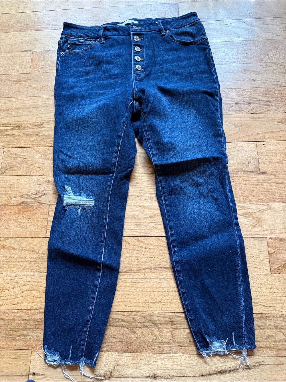 KanCan Dark Blue High-Rise Button-Fly Cropped Jeans